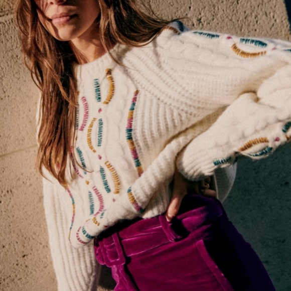 Sezane Sweaters - Sezane Soraya Multi Color Embroidered Sweater